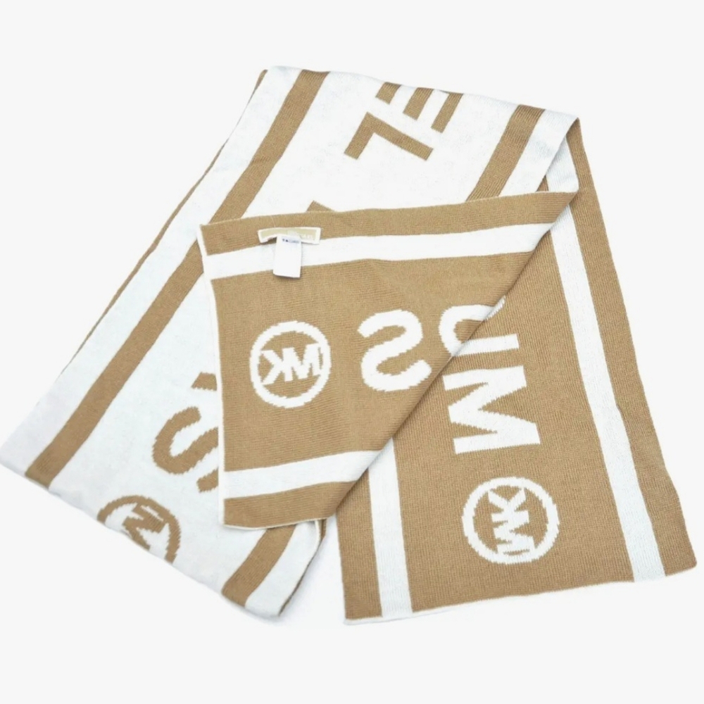 Michael Kors Logo Reversible Camel/White Scarf One Size